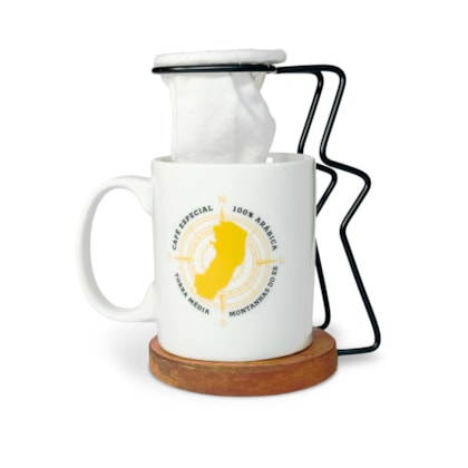 Kit Coador Individual + Caneca Branca Rosa dos Ventos