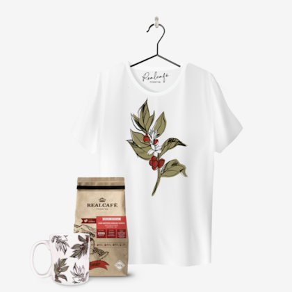 KIT FOLHAGENS DE CAFÉ VAN MAGESKI - CAMISA BRANCA  + CAFÉ ROMÃO 90,37 + CANECA BRANCA